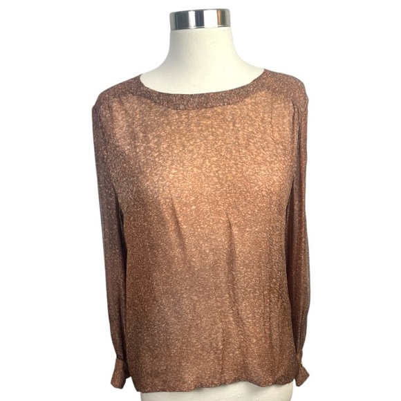 Vintage Handmade Semi Sheer Printed Silk Boat Neck Blouse W/Gold Tone Buttons M - Picture 1 of 10